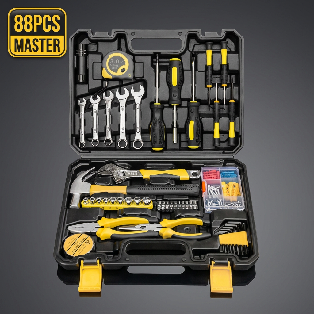 88-teiliges Profi-Werkzeugset – Multifunktionaler Handwerkzeugkoffer für Haushalt & Autoreparatur